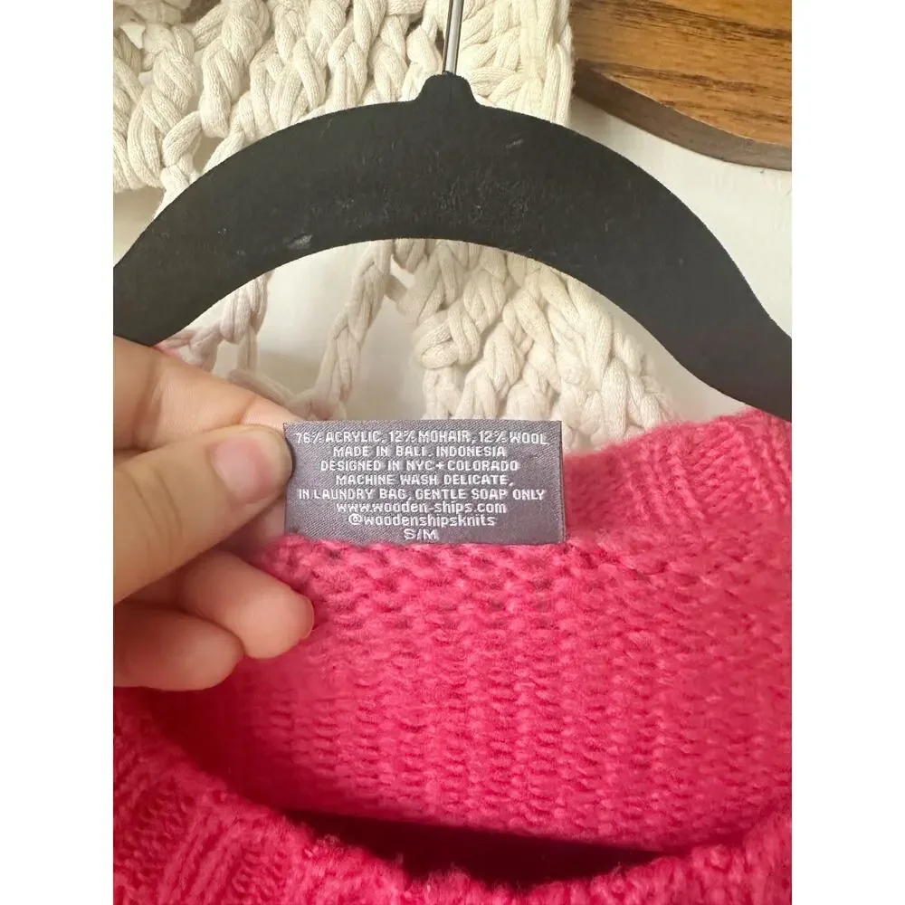 Wooden Ships Coral Pink Mohair Blend Open Knit Sweater Size S/M